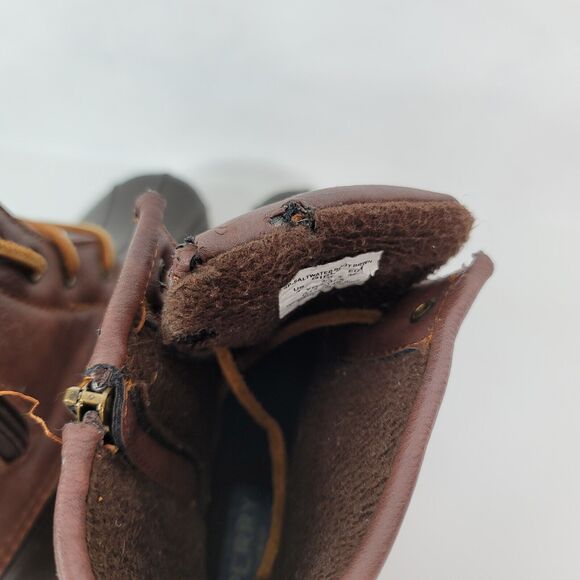 Sperry Duck Boots Girls 4 Topsides Saltwater Brown Leather Side Zip YG55362 - Picture 13 of 14